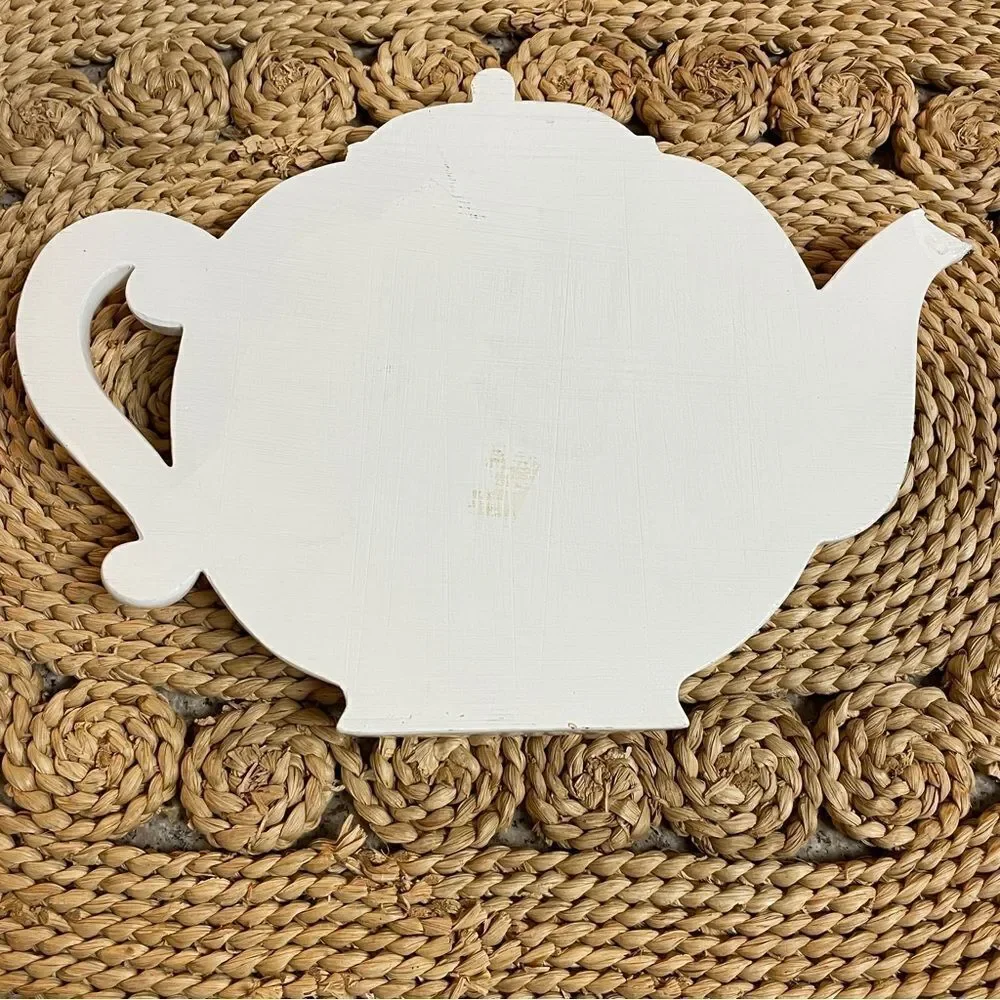 Decorative Handpainted Teapot-Shaped Ceramic and Tile Trivet White Pink Floral
